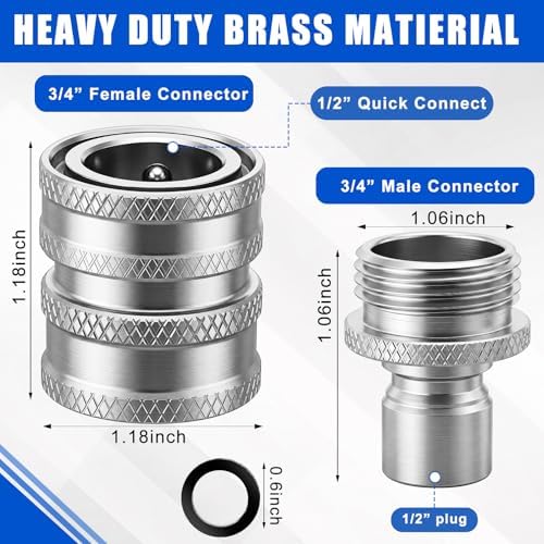 Therwen 12 Sets Garden Water Hose Quick Connector 3/4'', Silver - Image 2