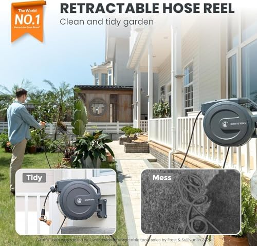 Giraffe Tools Retractable Garden Hose Reel 5/8" 90FT Auto Rewind Wall Mount - Image 2