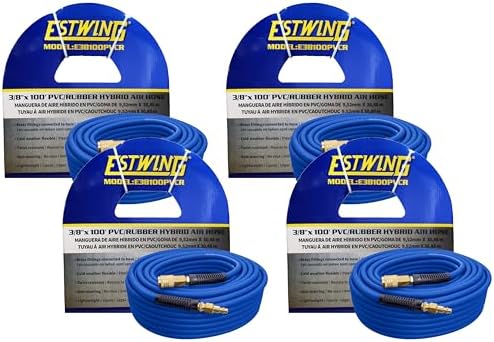 Estwing E38100PVCR 3/8" x 100' PVC/Rubber Hybrid Air Hose with 1/4" Brass Fittings, 3/8 x 100 (Pack of 4) by EstwingTools