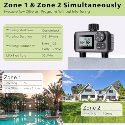 Water Timer Sprinkler Timer with 2 Zone Watering Controller - Image 2