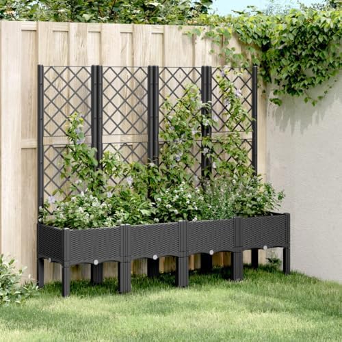 Black Garden Planter Box with Trellis 63"x15.7" Outdoor Bed - Image 2