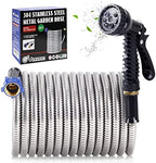 304 Stainless Steel Garden Hose, 50 ft Metal Garden Hose with 3/4" Connector Fittings and Sprayer, Heavy Duty Kink Free Flexible Outdoor Water Hose, Blue by YereenHose