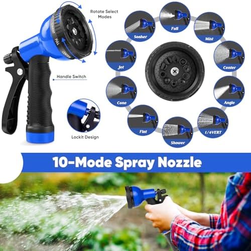 Garden Hose 50ft, Stainless Steel Metal Hose with 10 Function Nozzles - Image 4