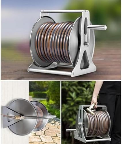 30m Garden Hose Reel, Hose Reel Storage Rack, Metal Wall/Floor Mount Hose Reel with Crank and Dust Cover - Image 5