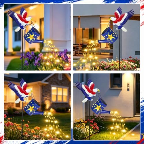 NBQQ Solar Watering Can Light Blue Metal Patriotic Eagle 4th of July Decor - Image 3
