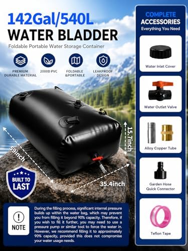 142 Gallon Water Bladder Tank, 2000D PVC Portable Water Storage Bag Black - Image 2