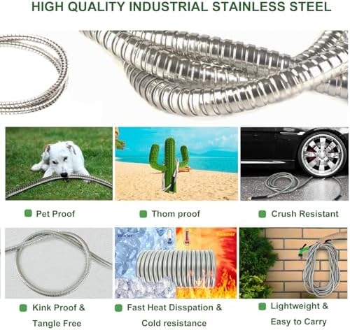 Metal Garden Hose 50FT, Heavy Duty Water Hose with Sprayer Nozzle - Leak Proof, Kink Free, Anti-rust, 5/8" Diameter Steel Hose, Ultra Lightweight & Durable Outdoor Hose - Image 2