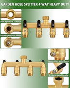4 Way Hose Splitter, Heavy Duty Full Flow Garden Water Hose Bib Spigot Splitter, Brass Rust and Freeze Resistant Outdoor Faucet Splitter, T Adapter Connector with 3/4 - Inch GHT Thread （Black） - Image 4