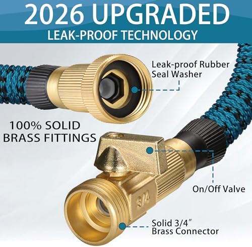 100 ft Garden Hose - Expandable Garden Hose with 10 Function Spray Nozzle - Kink-Free, Lightweight, Durable, Flexible, 2026 New Retractable Water Hoses for Yard, Lawn, Gardening(Blue Black) - Image 2