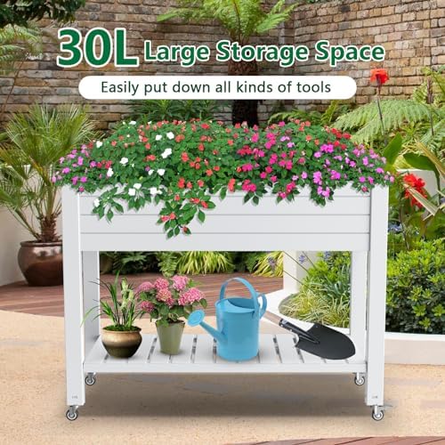 Vixzen 33.7" Tall Raised Garden Bed Outdoor with Wheels & Shelf, Divisible Resin Planter Box with Drainage Gauge, Planter Bed Box for Vegetables/Herbs, Backyard, Patio, Balcony, Ashen (33.7" H) - Image 5