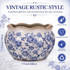 Geetery Ceramic Planter Pot Large 11 Inch Round Plant Pot with Drainage Hole Crackle Glaze Vintage Farmhouse Planter Flower Vase for Indoor Outdoor Home Kitchen Garden Decor (Chinoiserie, Blue, Large) - Image 2
