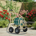 FDW Garden Hose Reel Cart, Water Hose Cart with 4 Wheels, Hold Up to 300 ft of 5/8’’ Hose，Heavy Duty Powder-Coated Steel Planting with Storage Basket, for Garden, Yard and Lawn - Image 2
