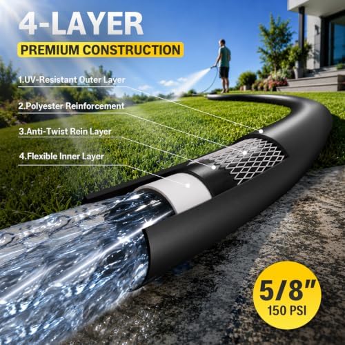 Heavy Duty Garden Hose 75ft, 5/8" Rubber Hose Durable 4 Layer Construction - Image 2