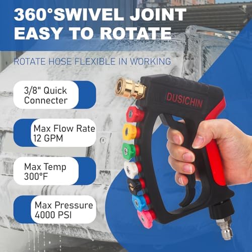 DUSICHIN Short Pressure Washer Wand High Spray Swivel Gun 7 Nozzle Tips 4000 PSI, Pressure Washer Attachment 1/4" Quick Connector Outlet,M22-14mm M22-15mm 3/8" INLET, Not for Garden Hose DUS2911 - Image 3
