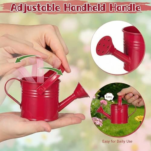 Kids Metal Watering Can, 6pack Small Iron Watering Can for Gardening Succulents Houseplants Bonsai, Mini Water Pot for Children Sprinkling Bucket (Mixed Style: Pink, Green, Yellow, Beige, Blue, Red) - Image 5