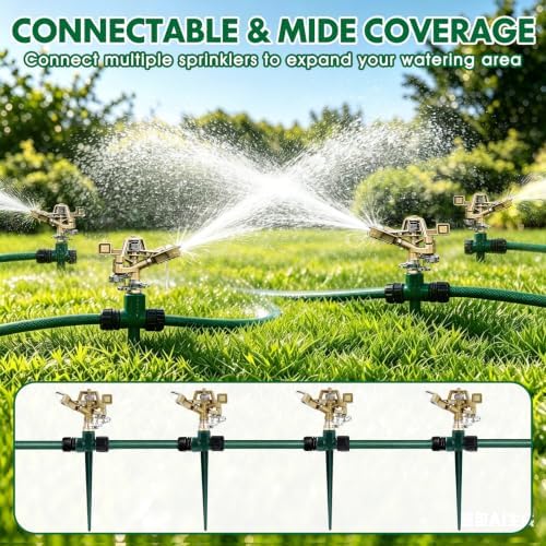 4 Pack Impact Lawn Sprinkler, Heavy Duty Zinc Alloy Lawn Sprinkler Head with Zinc Alloy Spike Base, 360° Adjustable Pulsating Water Sprinkler for Large Area Yard Lawn Patio Garden Irrigation - Image 5