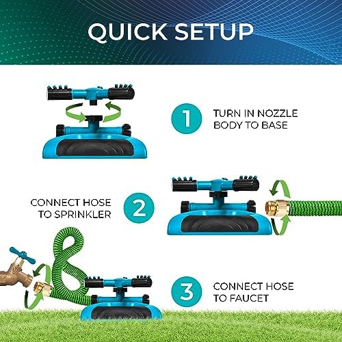 Joeys Garden Rotating Lawn Sprinkler for Yard & Kids, 360° Coverage, Blue - Image 2