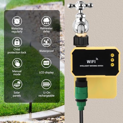 FTVOGUE Solar WiFi Sprinkler Timer Irrigation Controller Water Timer with Rain Sensor Type C Port for Gardens Balconies Rooftops - Image 2