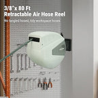 Retractable Air Hose Reel, 3/8" x 80FT Hubrid Air Hose, 300PSI Max, Auto-Rewind & Length-Lock, Ceiling/Wall Mount Enclosed PP Reel with 180° Swivel Bracket for Workshop/Garage - Image 2