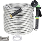 Heavy Duty Stainless Steel Garden Hose – Flexible, Kink-Free, Rust-Proof, Lightweight Metal Water Hose with 10-Function Nozzle, Durable for Yard, Garden, Car Wash, RV, Pet Bathing – 50FT, US by Unknown