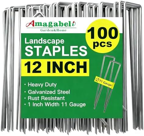 AMAGABELI GARDEN & HOME 100 Pack Galvanized Landscape Staples 12 Inch 11 Gauge Garden Staples Garden Stakes Plant Cover Stakes U-Shaped Landscape Stakes Landscape Pins for Weed Barrier Fabric by AMAGABELI+GARDEN+%26+HOME