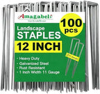 AMAGABELI GARDEN & HOME 100 Pack Galvanized Landscape Staples 12 Inch 11 Gauge Garden Staples Garden Stakes Plant Cover Stakes U-Shaped Landscape Stakes Landscape Pins for Weed Barrier Fabric by AMAGABELI+GARDEN+%26+HOME