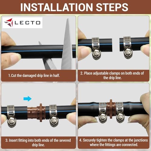 LECTO Universal 5/8", 1/2", .700" Drip Line Repair & Extension Kit – 6 Pack Plastic Couplers with 12 Stainless Steel Hose Clamps - Image 3
