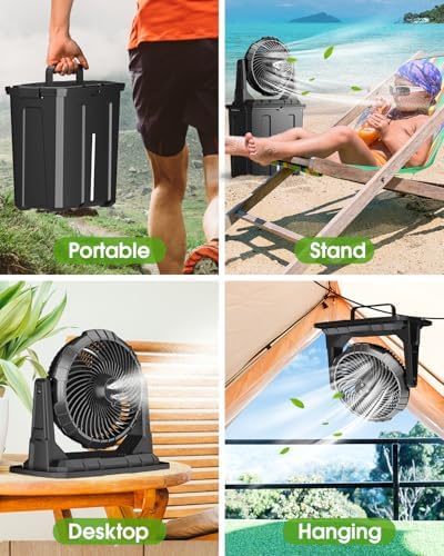 Ausic Portable Misting Fan, 9L 10-inch Outdoor Mist Fans for Outside Patios Cooling, 30000mAh Rechargeable Battery Fan with Water Box, 3 Strong Winds, 3 Spray Mister, Camping/Beach Summer Essentials - Image 5
