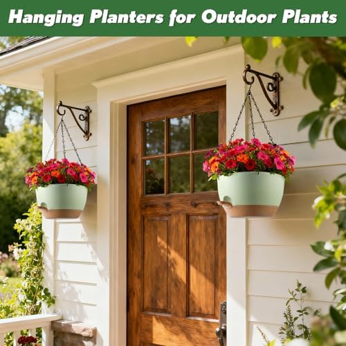 3-Piece Set of 10-Inch Hanging Planters with Automatic Watering System and Drip Tray, Includes Metal Chain, Suitable for Various Indoor and Outdoor Plants and Flowers, Green Brown - Image 5