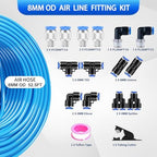 8mm Air line kit,8mm OD x 32.8 Feet Blue Hose Tubing Fittings,15pcs Compressed Accessory Kit Push to Connect Fittings - Image 2