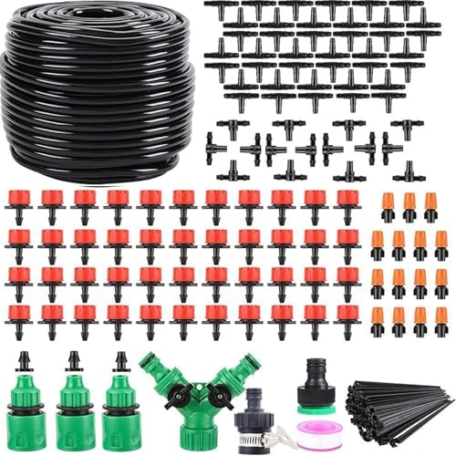 164 FT Drip Irrigation System Kit, Automatic Garden Watering System, 1/4" Blank Distribution Tubing Watering Drip Kit for Greenhouse, Lawn, Raised Bed, Micro Misting Plant Sprinkler System by LIXINDEE