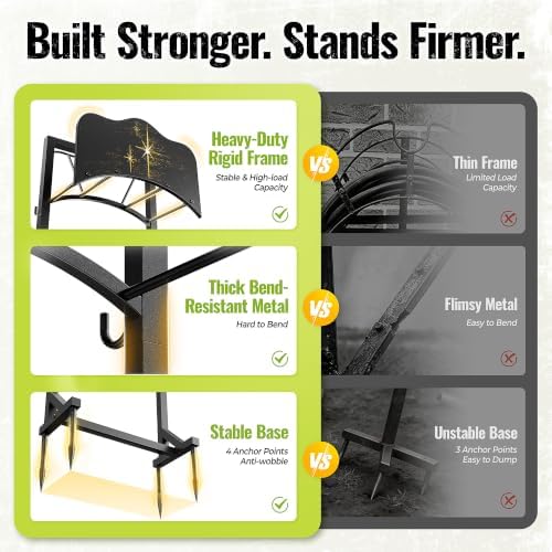Garden Hose Holder & Water Hose Reel, Heavy Duty Freestanding Rack with 4 Spikes - Image 5