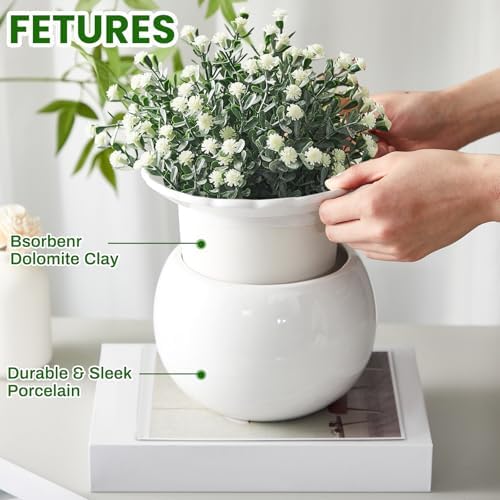 Suclain 2 Pcs African Violet Pots, 6.5 Inch Self Watering Pots for Indoor Flowers and Plants Ceramic Easy Self Watering Plant Pot with Highly Absorbent Inner Planter Pot for Tropical Plants(White) - Image 3