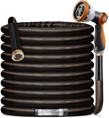 Garden Hose Water Hose – 100ft Lightweight Flexible Outdoor Hose, Kink-Free, Weather Resistant, 3/4” Metal Fittings, 10-Function Spray Nozzle for Yard Car Wash by Unknown