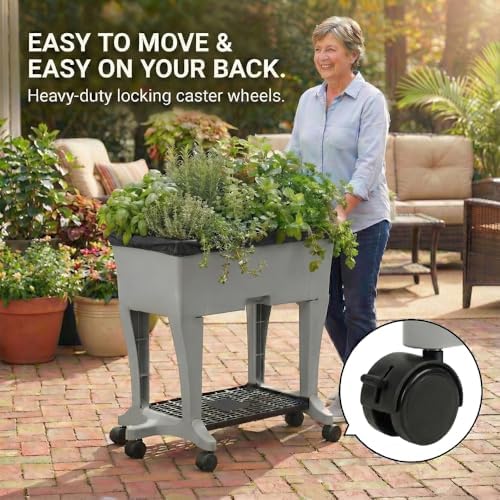EarthBox Raised Garden Bed with Legs – Elevated Self Watering Planter Box with Wheels, Storage Shelf, Premium Plant Food, Easy Assembly, Made in USA, Gray - Image 2