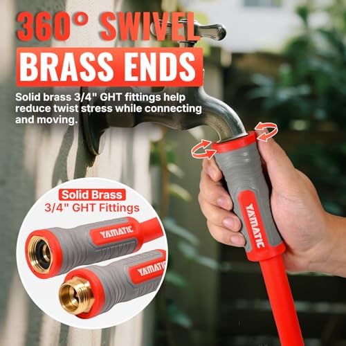 YAMATIC 30FT Flexible Garden Hose 5/8", Brass Swivel Handle Burst 600 PSI - Image 4