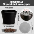 RooTrimmer 50 Pack 6 Inch Nursery Pots, Plastic Flower Pots, Thick Plant Pots with Drainage Hole for Planting Outdoor/Indoor Plants Succulent Herb (Black) - Image 2