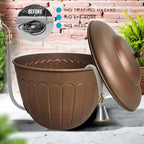 BSTGIFTS Garden Water Hose Holder - Decorative Metal Pot, Metal Hose Storage Pot, Garden Storage Organizer, Patio Portable Bucket - Antique Copper Accents, Holds up to 100ft Hoses (Embossed) - Image 4