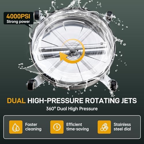 15" Pressure Washer Surface Cleaner with 4 Wheels, Surface Cleaner for Pressure Washer, 2 Extension Wands, 2 Replacement Nozzles, Power Washer Surface Cleaner for Concrete, Driveway - Image 4