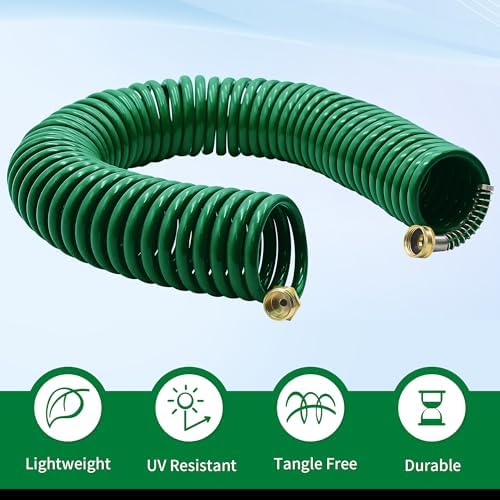 AUTOMAN Coil Garden Hose 50 ft, EVA Curly Water Hose with Brass Connectors, Recoil Garden Water Hose,Includes 7-Pattern Function Sprayer,Retractable,Corrosion Resistant Garden Coil Hose. - Image 2