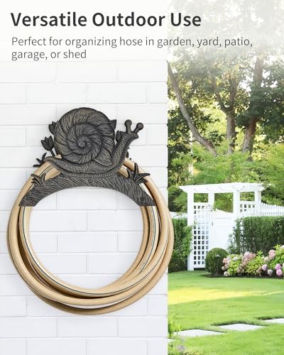 Cast Iron Garden Hose Holder Wall Mount, Rustic Heavy Duty Water Hose Hanger Storage Rack, Decorative Vintage Hose Reel Organizer for Outside Garden Yard Patio, Snail and Floral Design - Image 6