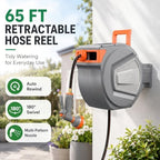 Retractable Garden Hose Reel, 65FT Wall Mounted Auto Rewind Water Hose Reel with 180° Swivel Bracket, Any Length Lock, Kink-Free Hose Guide, Multi-Pattern Spray Nozzle for Yard, Lawn & Outdoor - Image 3