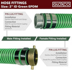 Gloxco Heavy Duty EPDM All Weather Suction Hose Assembly, Black Tube, Lime Green Helix, 2" Inside Diameter with Male x Female NPSM Pinlug Fittings Installed, 25 ft Length - Image 7
