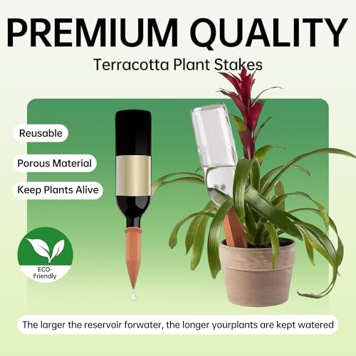 Large Clay Watering Spikes with Lids, Olla Spikes | 6 Pack Self-Watering Stakes for Indoor & Outdoor Planters | Terracotta Vacation Plant Waterer, Slow Release Devices with Rake - Image 5