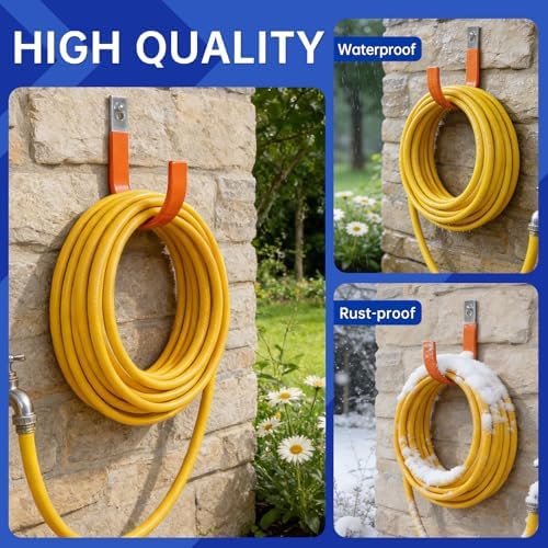 Hose Hanger Wall Mount, Heavy Duty Metal Garden Hose Holder with Screws,Hose Hook, Metal Water Hose Hangers Hose Rack Hose Reel for Outside, Indoor, Garage, Garden and Yard (4, Orange) - Image 4