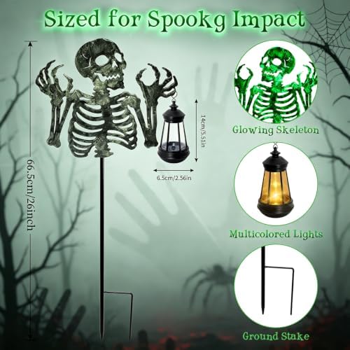 YJFWAL Halloween Skull Decor with Solar Light, 1 Pack Skull Solar Garden Lights Outdoor Waterproof for Family and Friends, Stake Lights with Solar Lanterns Yard Art Outside Patio Garden Decor - Image 3