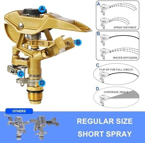 Hourleey 2 Pack Impact Sprinkler on Tripod, Rotating Water Sprinklers for Yard Lawn and Garden, Heavy Duty 360 Degree Irrigation Sprinkler with Zinc Head and 3/4" Connector for Outdoor - Image 3