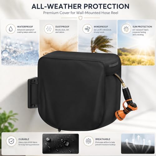 Wall Mounted Hose Reel Cover for Giraffe Tools AW30 100 ft Retractable Hose Reel 2021–2026,Waterproof Oxford fabric for Retractable Garden Hoses ReelsHeavy Duty Shield,Black - Image 4
