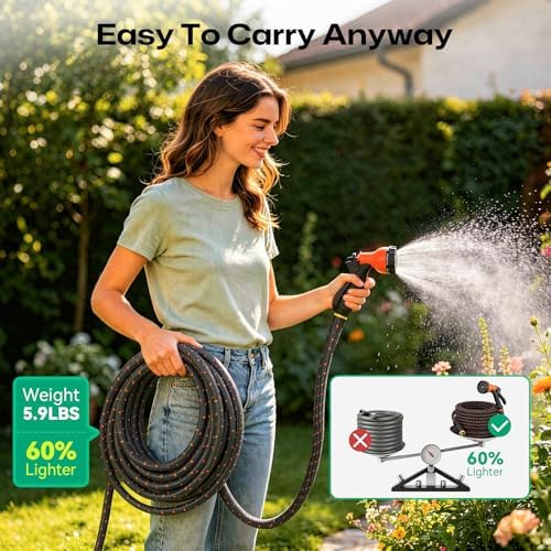 Garden Hose 75ft NON-EXPANDABLE Water Hose, 3-Layer Lightweight Nylon Braided Hose for Yard, Car Wash & Pet Shower, 600 PSI Heavy Duty Burst Kink-Free with 10-Way Nozzle & 3/4" Brass Fittings - Image 3