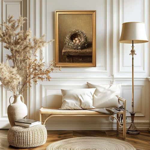 Gold Vintage Framed Bird Nest Wall Art, Still Life Nature Print - Image 6